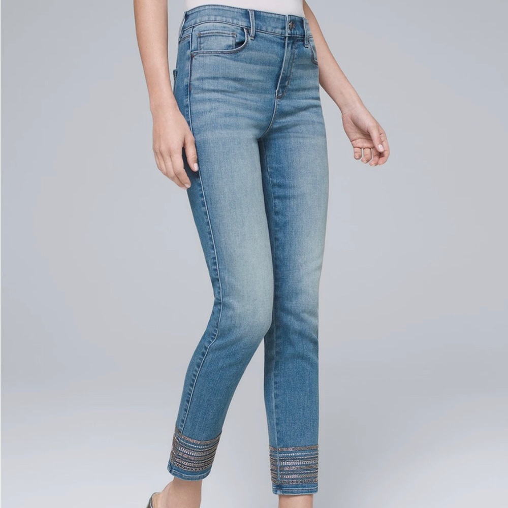 WHBM embellished hem jeans.